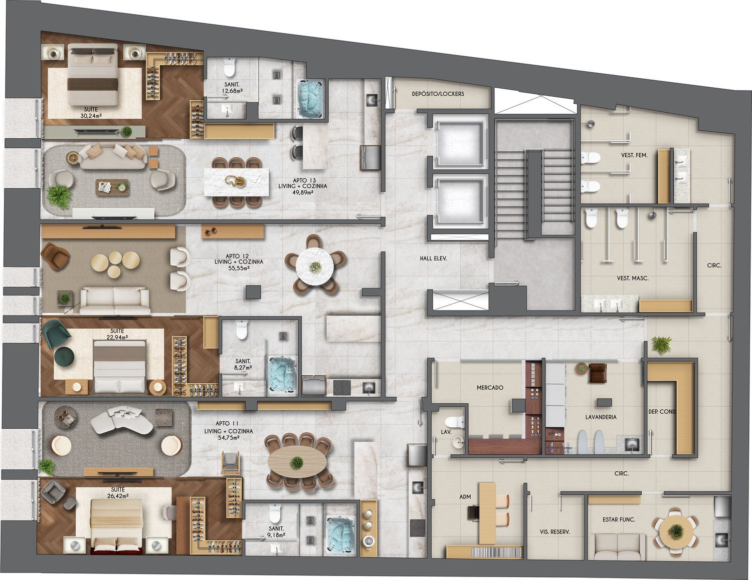 Pavimento Mirante: opção com apartamentos ampliados
