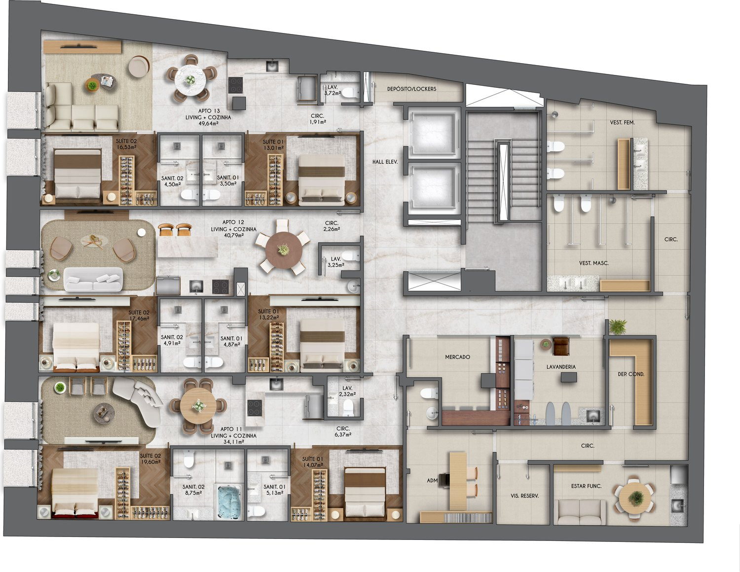 Pavimento Mirante: apartamentos 11, 12 e 13